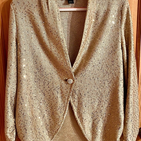 St John Gold Textured Blazer Size Small Modest Church Glam Gift Old Money Preppy - Picture 7 of 16